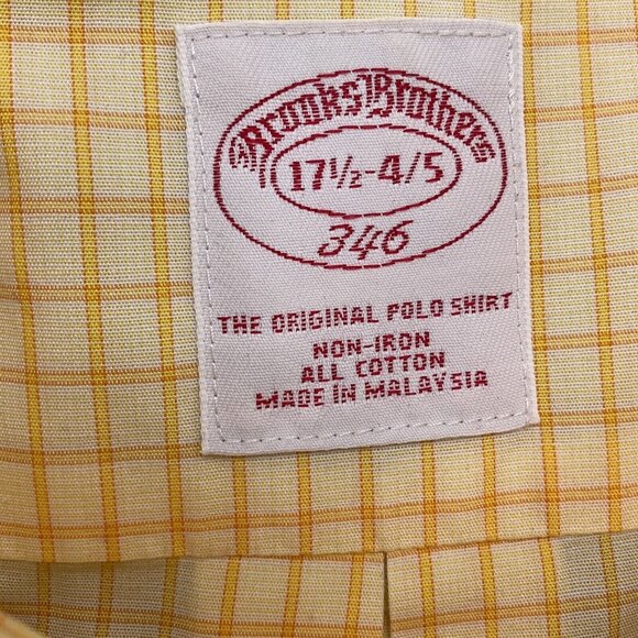 Brooks‎ Brothers 346 Shirt Men 17.5-4/5 Yellow Check OCBD Classic Non Iron VTG - Picture 4 of 10